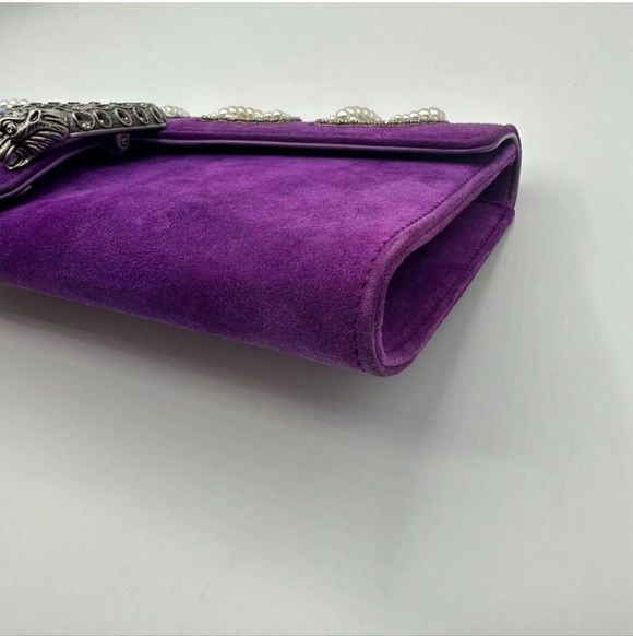 GUCCI Large Dionysus Loved Purple Suede Pearl Clutch, Rare! - Picture 6 of 13